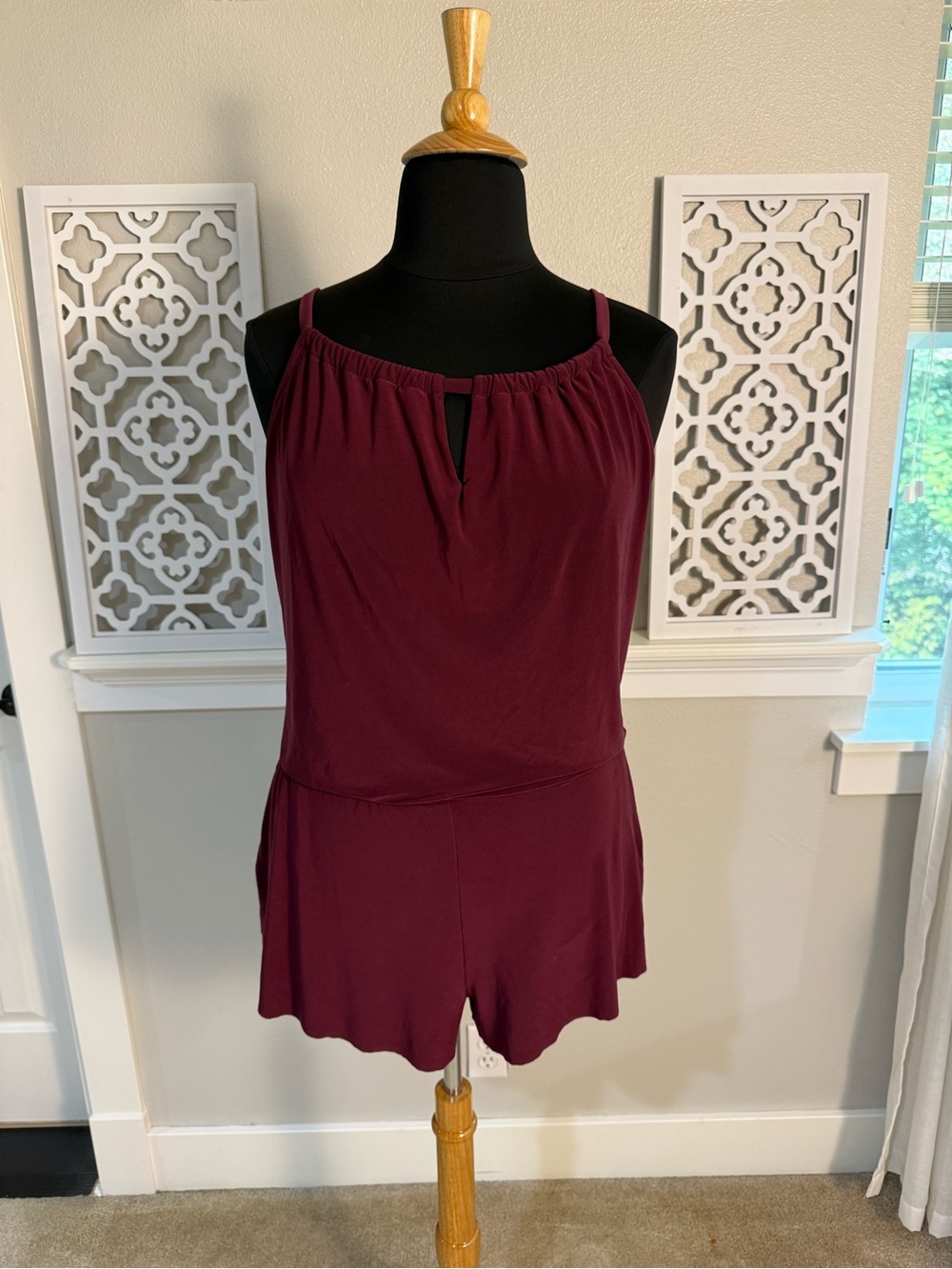 Burgundy Sleeveless Swim Romper